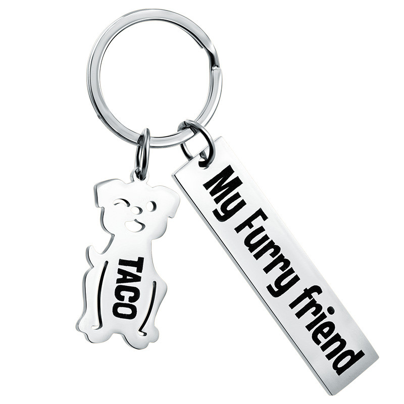 Porte-clés Rectangulaire Gravé Personnalisé avec Breloque Chien