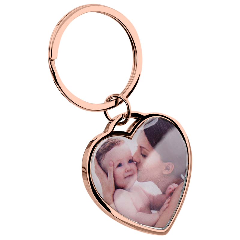 Porte-clés Luxe Cœur Gravé Personnalisé avec Photo