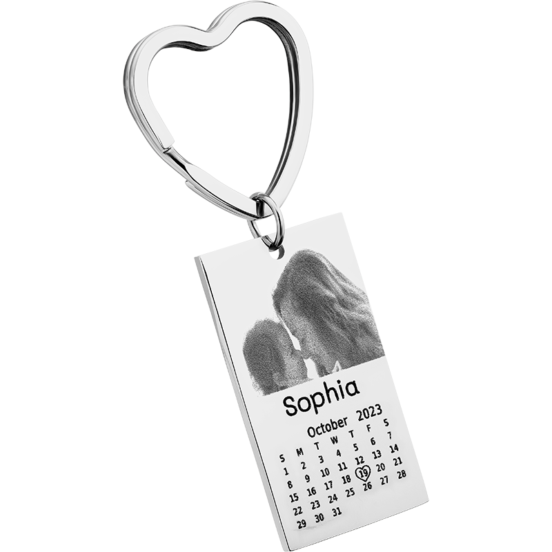 Porte-clés Gravé Photo, Texte et Calendrier