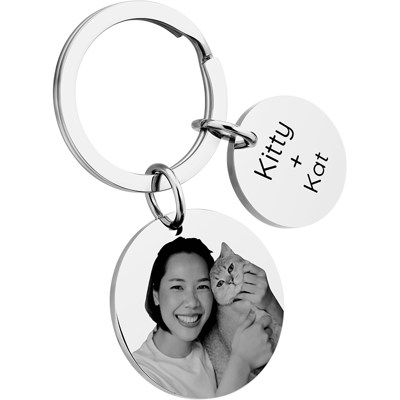 Porte-clés 2 Cercles Gravé Personnalisé avec Photo Chien ou Chat