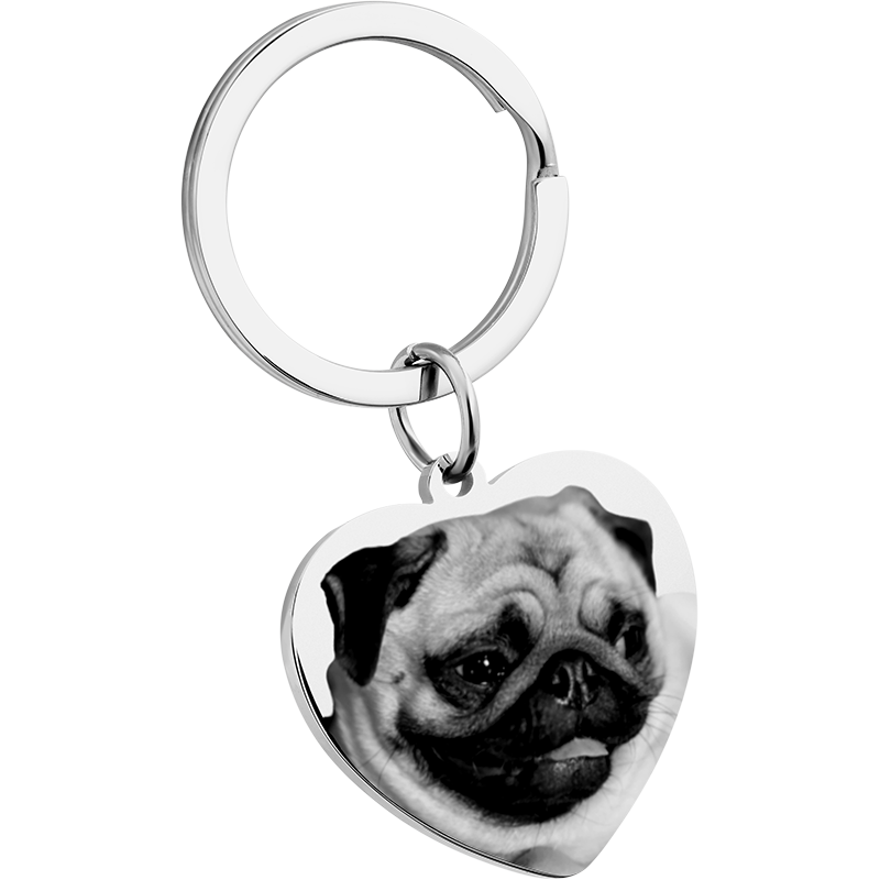 Porte-clés Cœur Gravé Personnalisé avec Texte et Photo Chien ou Chat