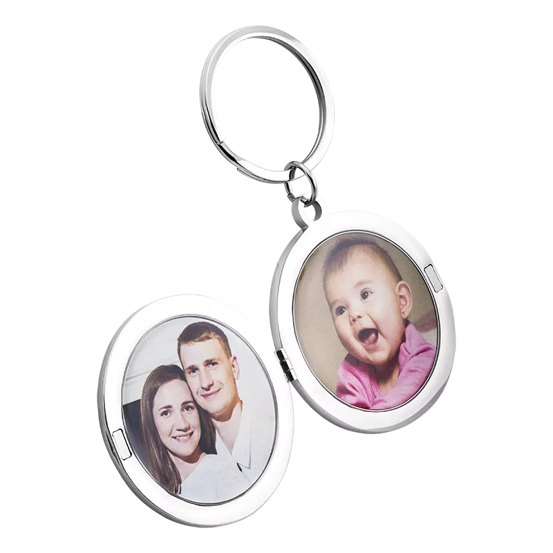 Porte clés Rond Personnalisé pour Couple – Style Médaillon Photo & Message Gravé