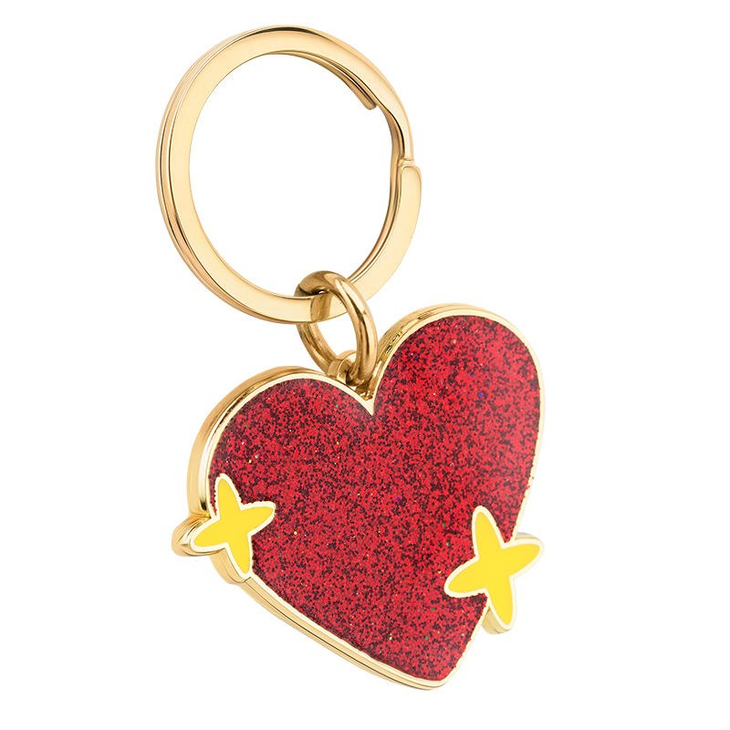 Porte-clés Luxe Cœur Gravé Personnalisé avec Paillettes