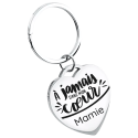 Porte clé personnalisé en forme de cœur en acier inoxydable argent avec photo de couple au recto et finition brillante.
