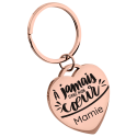Porte clé personnalisé en forme de cœur en acier inoxydable or rose avec photo de couple au recto et finition brillante.