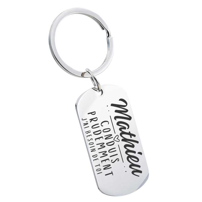 Porte clés Personnalisé “Conduis Prudemment” – Message Gravé & Nom Personnalisé