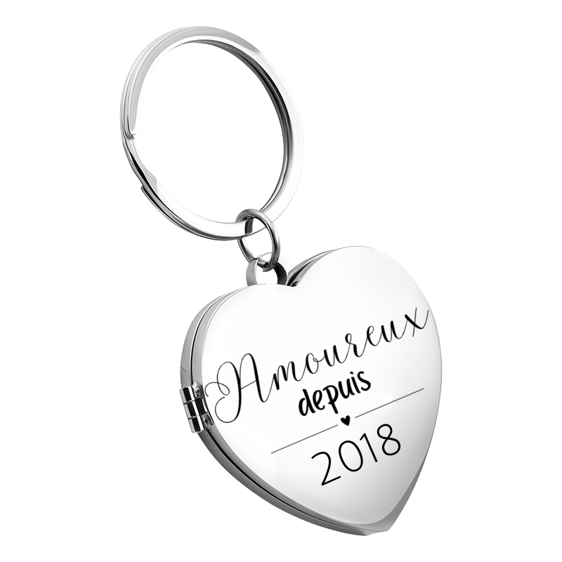 Porte-clés Médaillon Personnalisé pour Couple avec Photos et Gravure 