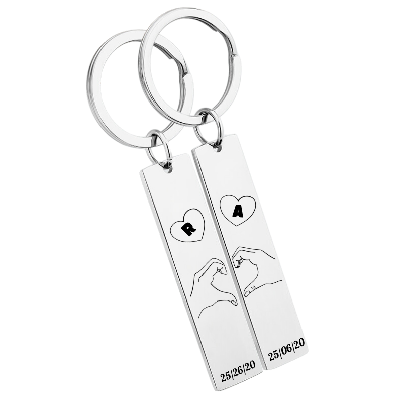 Porte-clés Assortis pour Amoureux - Personnalisé avec les Initiales et une date spéciale
